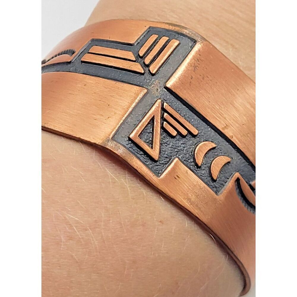 Artisan Made Native Design Copper Bangle Bracelet 1in wide